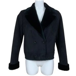 Ralph Lauren Black Label Double Breasted Notch Collar Faux Suede Coat Small